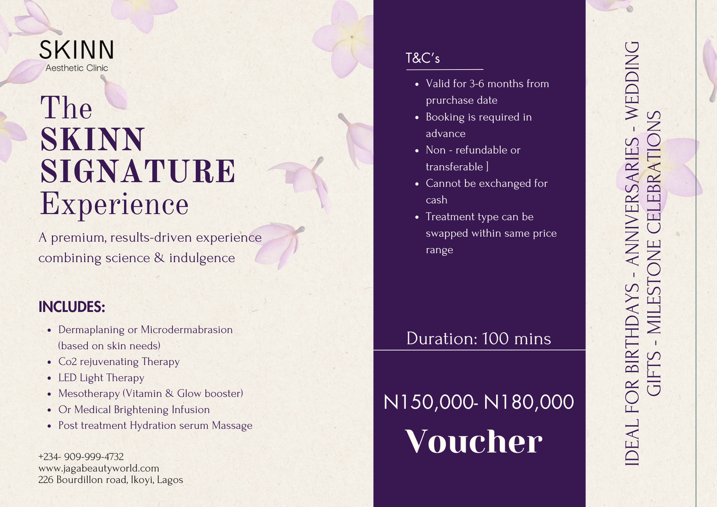 The SKINN SIGNATURE Experience Gift Voucher